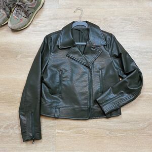 T Tahari Faux Leather Biker Moto Jacket Women's M Color Green‎